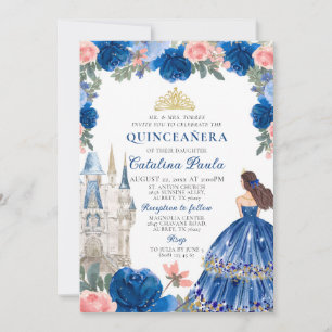 Invitation Marine Blue Rose Gold Tiara Princess Quinceañera