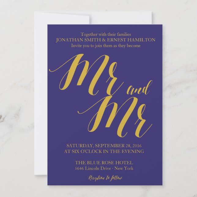 Invitation Marine Blue Rustic Chic M. et M. Gay Mariage (Devant)