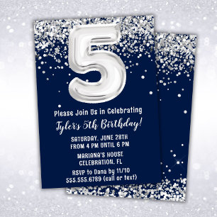 Invitation Marine Blue Silver 5e fête d'anniversaire
