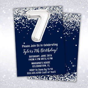 Invitation Marine Blue Silver 7e fête d'anniversaire