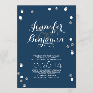Invitation Marine Blue & Silver Confetti Mariage moderne Invi