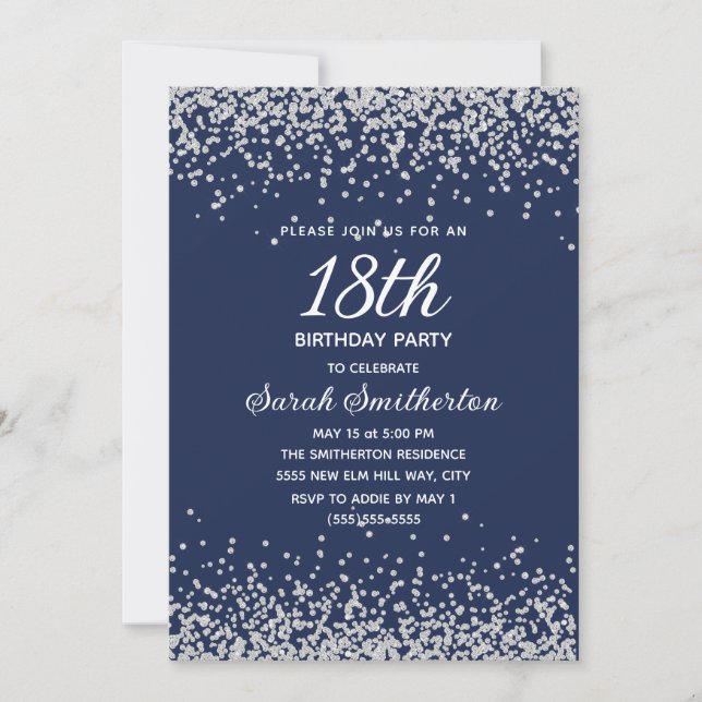 Invitation Marine Blue Silver Diamond Parties scintillant 18e (Devant)
