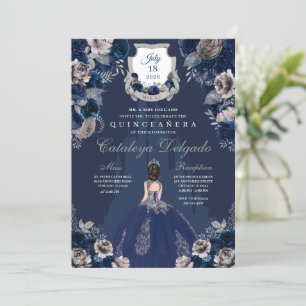 Invitation Marine Blue & Silver Princess Castle Quinceañera