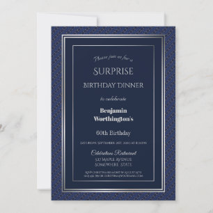 Invitation Marine Blue Silver Surprise 60e anniversaire Dîner