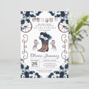 Invitation Marine Blue Silver Western Charra Boots Quinceañer