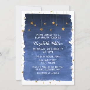 Invitation Marine Blue Sky et Golden Stars Baby shower Invita