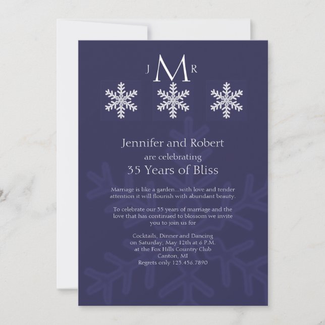 Invitation Marine Blue Snowflake Anniversaire de mariage hive (Devant)