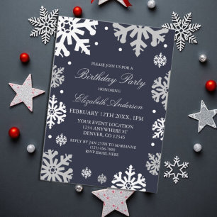 Invitation Marine Blue Snowflakes hiver Anniversaire