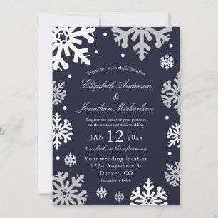 Invitation Marine Blue Snowflakes Mariage d'hiver