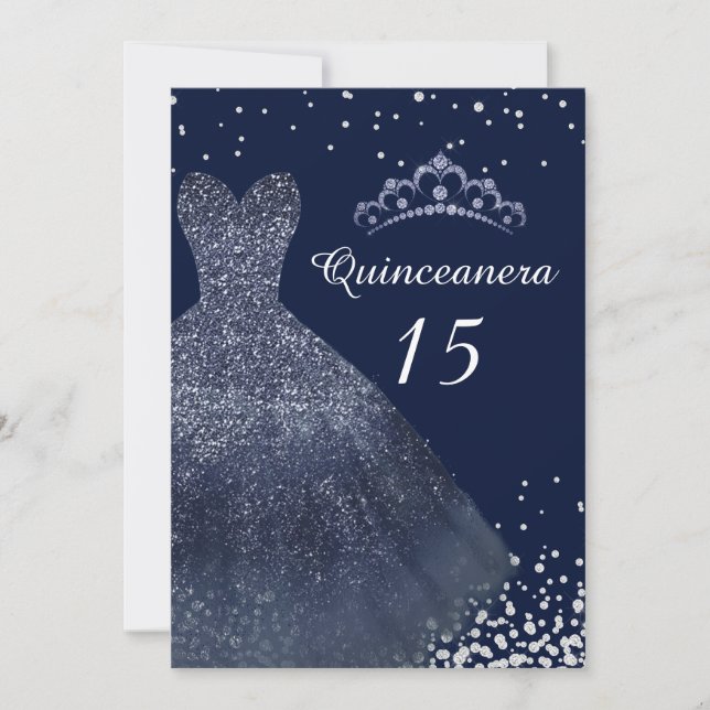 Invitation Marine Blue Sparkle Gown robe Quinceanera Party (Devant)