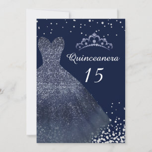 Invitation Marine Blue Sparkle Gown robe Quinceanera Party