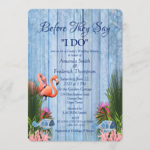 Invitation Marine - Blue Water et Flamants roses roses Weddin