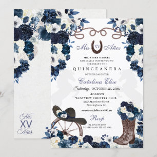 Invitation Marine Blue Western Charra Bottes Quinceanera