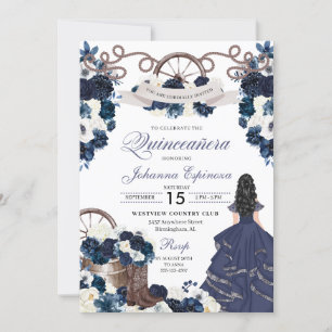 Invitation Marine Blue Western Ranchero Quinceanera