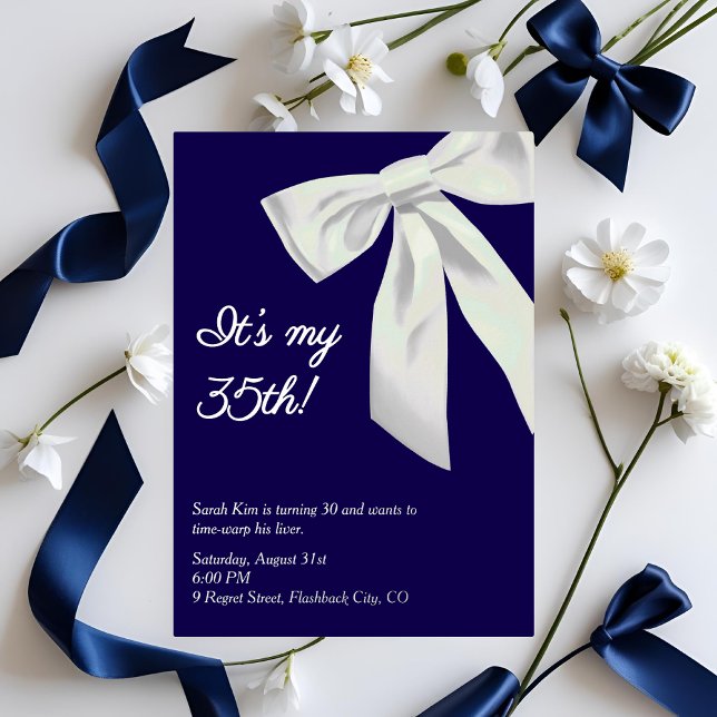 Invitation Marine Blue & White Bow "It’s My 30th!" Oiseau élé (Créateur téléchargé)