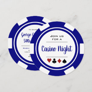 Invitation Marine Blue White Poker Chip Casino Nuit Anniversa