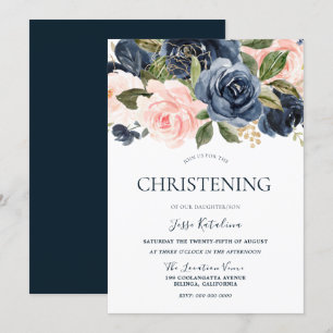 Invitation Marine & Blush Baby Boy ou Girls Christening Baptê