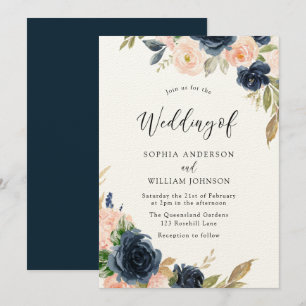 Invitation Marine & Blush Elégance : Beau Mariage Floral