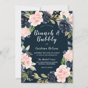 Invitation Marine & Blush Floral Brunch & Bubbly Fête des mar