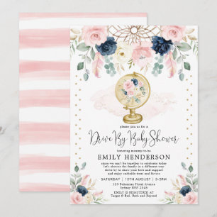 Invitation Marine Blush Floral Drive By Baby shower Quarantai