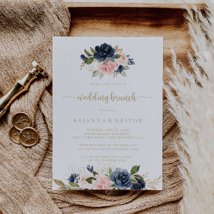 Invitation Marine Blush Floral Gold Mariage Brunch