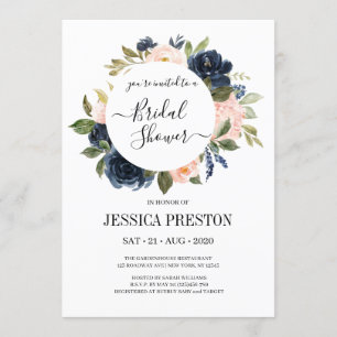 Invitation Marine Blush Floral Greenery Fête des mariées Feui