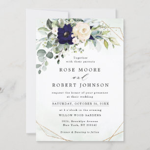 Invitation Marine Blush Floral Greenery Mariage géométrique