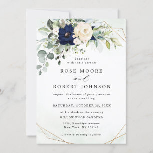 Invitation Marine Blush Floral Greenery Mariage géométrique