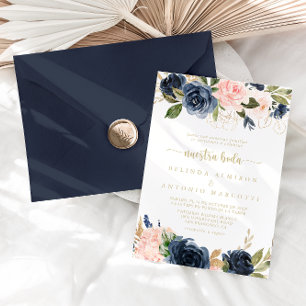 Invitation Marine Blush Floral Or Nuestra Boda Mariage