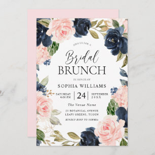 Invitation Marine Blush Floral Wreath Fête des mariées Brunch