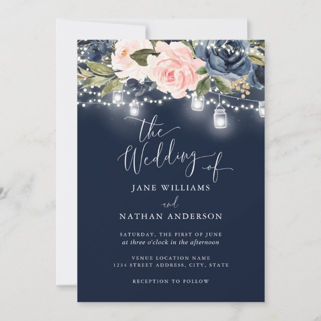Invitation Marine Blush Gold Floral Rustic Wood Wedding Invit (Devant)