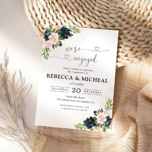 Invitation Marine & Blush Pink Floral Nous sommes engagés Inv