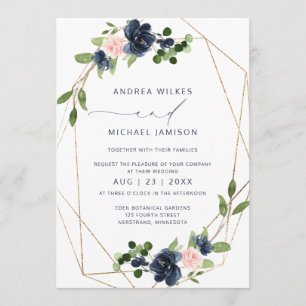 Invitation Marine & Blush Wedding Inviter Faux Foil Géométriq