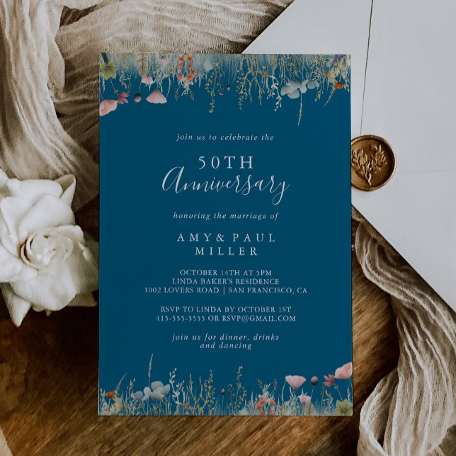 Invitation Marine Boho Fleur sauvage 50e anniversaire Mariage (Créateur téléchargé)