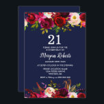Invitation Marine Bourgogne Floral 21e anniversaire Invitatio<br><div class="desc">Marine Bleu Bourgogne Floral Élégant 21ème anniversaire Invitation Voir la collection correspondante dans Niche et Nest Store</div>