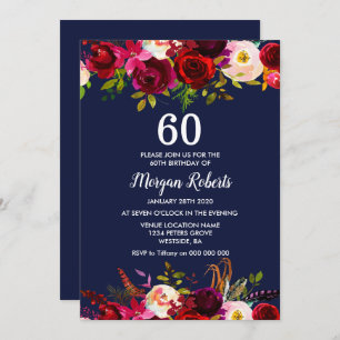 Invitation Marine Bourgogne Floral 60e anniversaire Invitatio