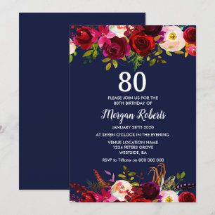 Invitation Marine Bourgogne Floral 80e anniversaire Invitatio