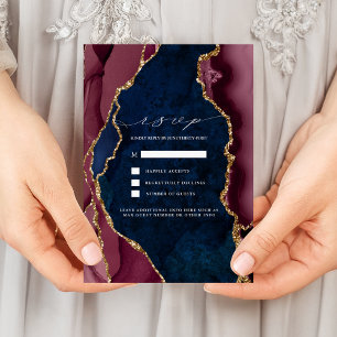 Invitation Marine, Bourgogne & Gold Agate Wedding Invitatiati