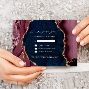 Invitation Marine, Bourgogne & Gold Agate Wedding Invitatiati