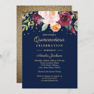 Invitation Marine Bourgogne Parties scintillant florale Quinc