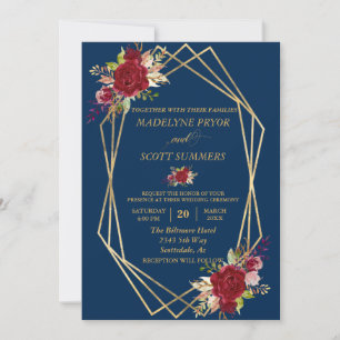 Invitation Marine Burgundy Blush Gold Frame Mariage moderne