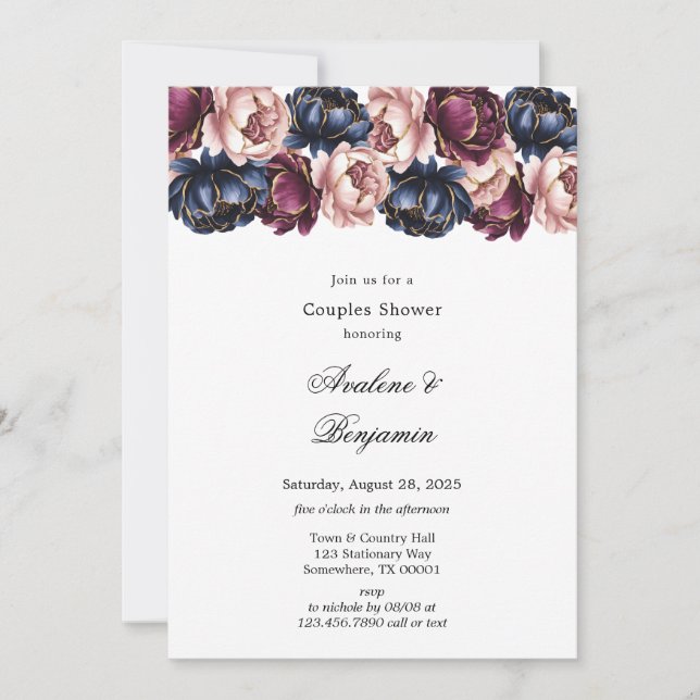 Invitation Marine Burgundy Blush Pink Couples Douche (Devant)