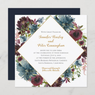 Invitation Marine Burgundy Marsala Gold Floral MARIAGE CARR