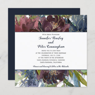 Invitation Marine Burgundy Marsala Gold Floral   MARIAGE CARR