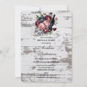Invitation Marine Burgundy Pink Peony Bois Brunch & Bubbly