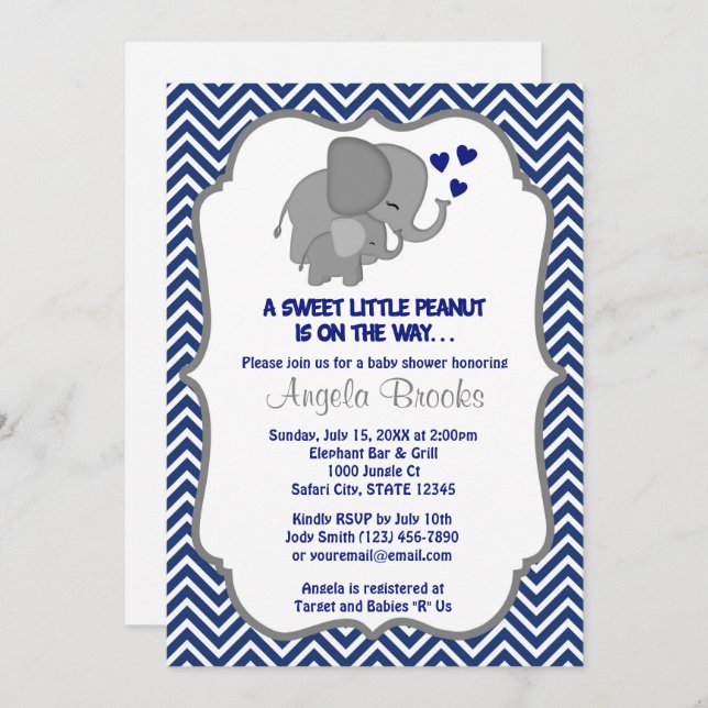 Invitation Marine Chevron 249 d'invitations de baby shower (Devant / Derrière)