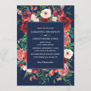 Invitation Marine Coral bleu Floral Aquarelle Mariage moderne