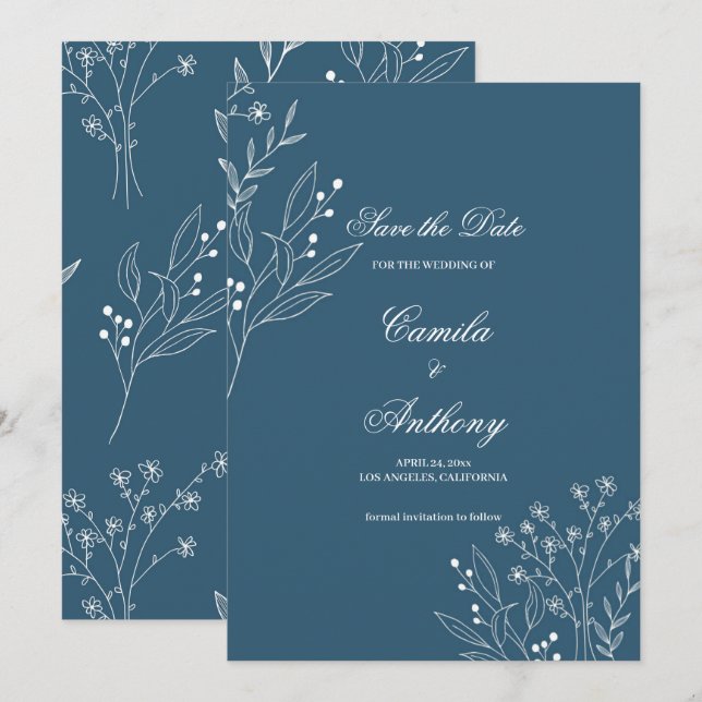 Invitation Marine Corner Floral Boho Mariage (Devant / Derrière)