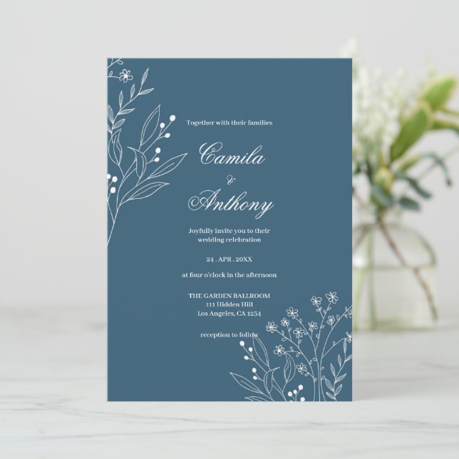 Invitation Marine Corner Floral Boho Mariage (Debout devant)
