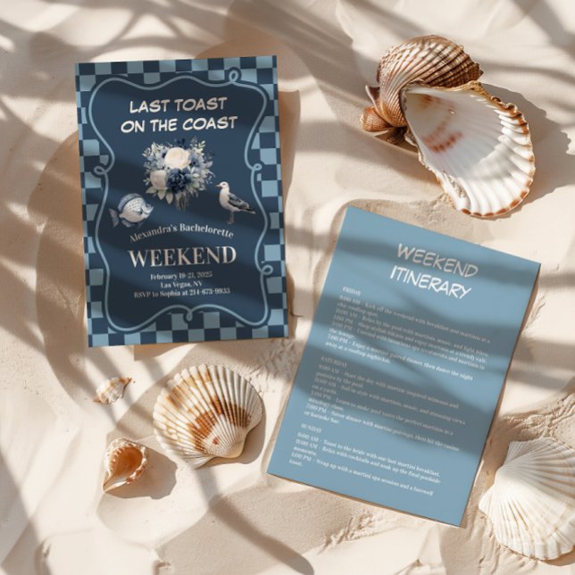 Invitation Marine Côtier Floral et À damiers mer Bachelorette (Créateur téléchargé)